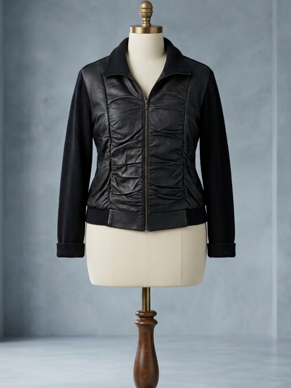 XCVI Plus Size Leather and Angora Zip Jacket NWT